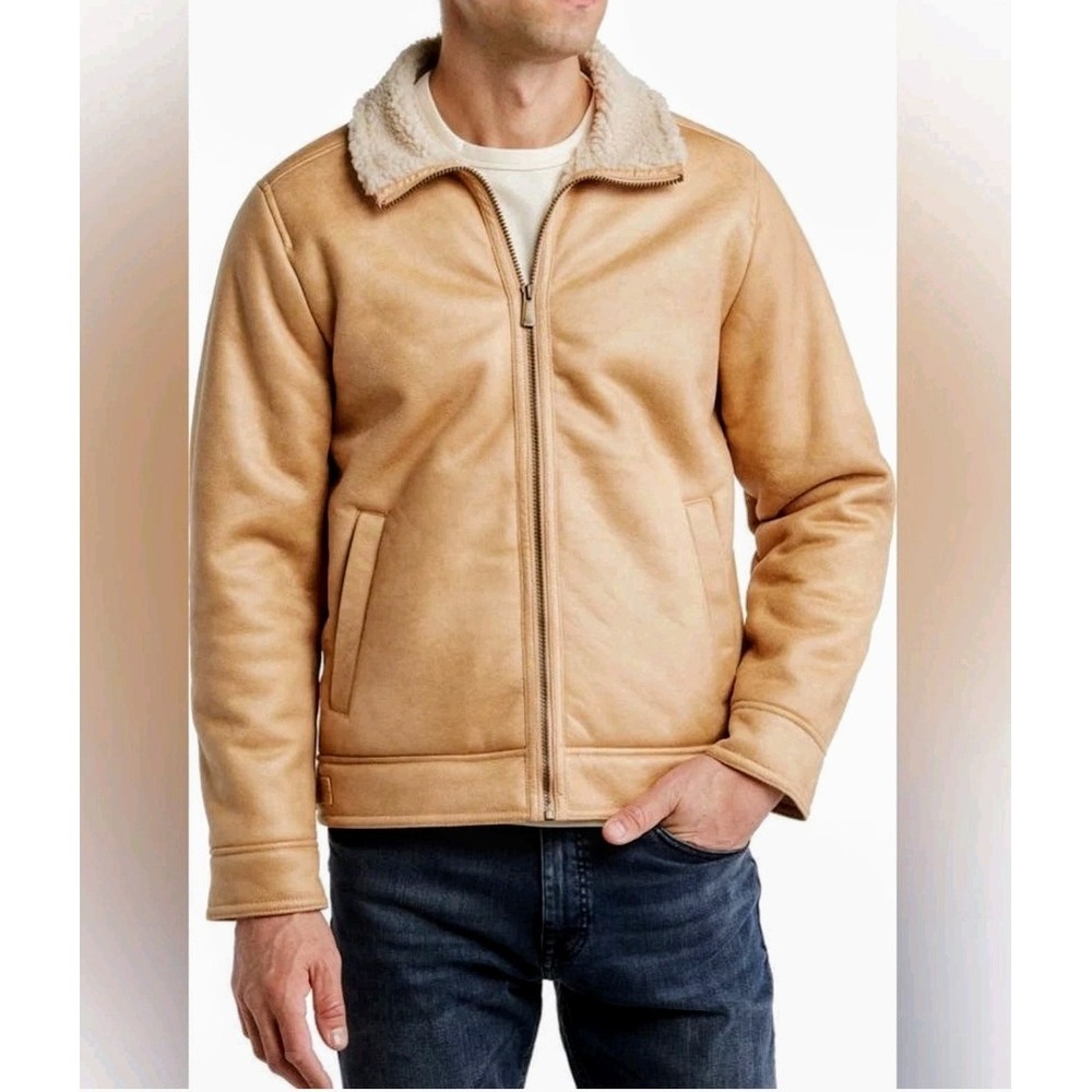 Rainforest Men XL Faux Leather Vintage Shearling Sherpa Aviator Jacket Coat NWOT